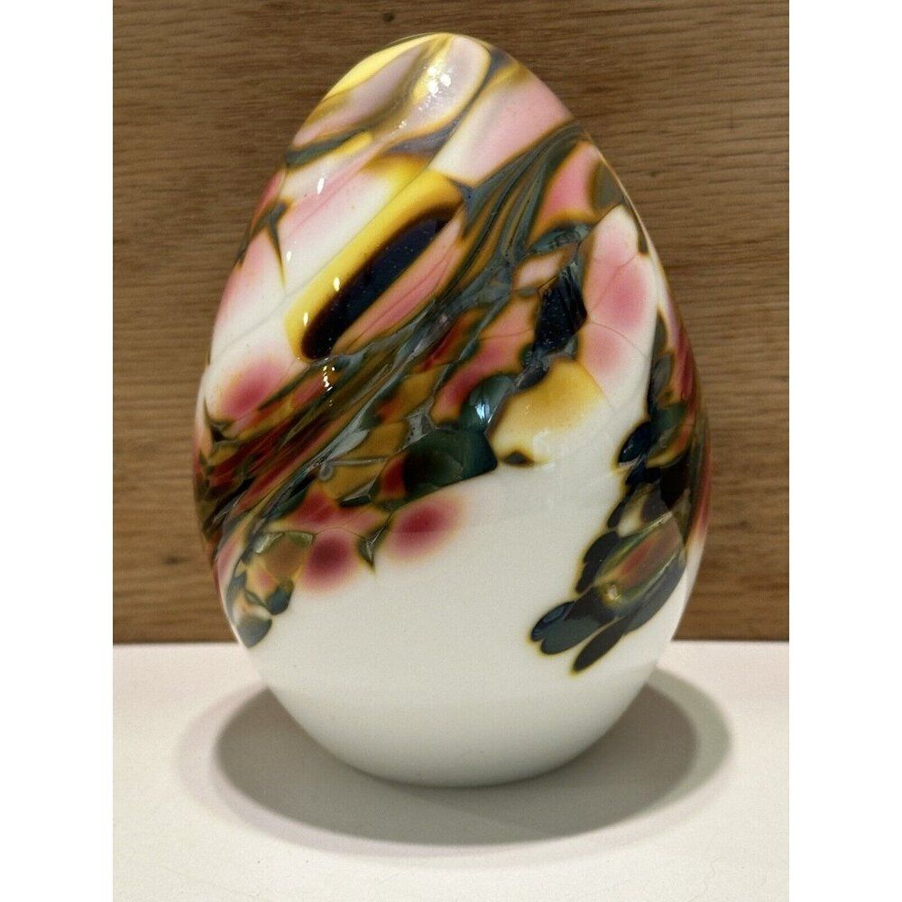 Signed 1987 Maytum Studio Art Glass  Swirl Paperweight Egg Paperweight Numbered